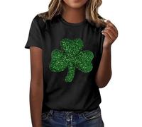 Women's T-Shirts ST. Patricks Day Short Sleeve Crewneck Green Top Irish Clover Shamrock Gnomes Sequins Festival Casual T-Shirt Ladies Funny Tops Outfit (Z0c10-Black, S)