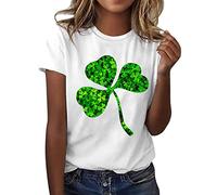 Women's T-Shirts ST. Patricks Day Short Sleeve Crewneck Green Top Irish Clover Shamrock Gnomes Sequins Festival Casual T-Shirt Ladies Funny Tops Outfit (Z0c6-White, XXL)