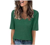 Womens T Shirts Summer Casual V Neck Half Sleeve Tops Loose Basic Tshirts Summer Solid Color 1/2 Sleeve Tunic Tee Shirts Comfy Fit Plain Sport Blouses Ladies Blouses Going Out Tops Daily Wear