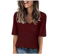 Womens T Shirts Summer Casual V Neck Half Sleeve Tops Loose Basic Tshirts Summer Solid Color 1/2 Sleeve Tunic Tee Shirts Comfy Fit Plain Sport Blouses Ladies Blouses Going Out Tops Daily Wear