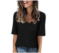 Womens T Shirts Summer Casual V Neck Half Sleeve Tops Loose Basic Tshirts Summer Solid Color 1/2 Sleeve Tunic Tee Shirts Comfy Fit Plain Sport Blouses Ladies Blouses Going Out Tops Daily Wear