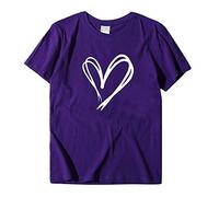 Womens T Shirts UK Clearance Hearts Print Short Sleeve Tops Lightweight Round Neck Pullover Summer Casual Tshirts Basic Cotton Tees Shirt Loose Elegant Ladies Blouses Size 8-18 Purple