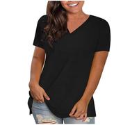 Women's T-Shirts UK Clearance,Ladies Short Sleeve V Neck Loose Summer Tees Basic Blouses Plain Shirt Solid Color Tunic Tops Work Out Oversized Shirt Vacation Outfits