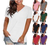 Women's T-Shirts UK Sale Clearance,Ladies Short Sleeve V Neck Loose Summer Tees Basic Blouses Plain Shirt Solid Color Tunic Tops Work Out Oversized Shirt Vacation Outfits