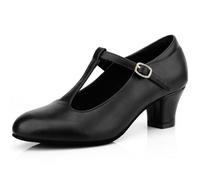 Women's T-Strap Character Shoes Latin Ballroom Dance Heels Black Wedding Pumps, Black, 5.5