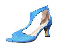 Women's t Strap Open Toe Kitten Heel Sandals with Back Zip Closure Heels Dress Shoes Cutout Pump Shoes Dressy Summer Sandals UK Size 6 Azure Blue