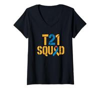 Womens T21 Squad Down Syndrome Awareness Ribbon V-Neck T-Shirt