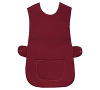Womens Tabard Apron Ladies Tabards Home Work Kitchen Cleaning Chef Catering Cleaners Workwear Poly Cotton Overall Aprons Large Pocket Tabbard Side Stud Buttons Fastening (Same Piping Edge Wine,XOS)