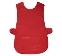 Womens Tabard Apron Ladies Tabards Home Work Kitchen Cleaning Chef Catering Cleaners Workwear Poly Cotton Overall Aprons Large Pocket Tabbard Side Stud Buttons Fastening (Same Piping Edge Red,OS)