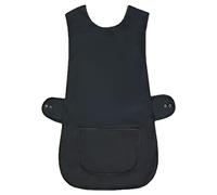 Womens Tabard Apron Ladies Tabards Home Work Kitchen Cleaning Chef Catering Cleaners Workwear Poly Cotton Overall Aprons Large Pocket Tabbard Side Stud Buttons Fastening (Same Piping Edge Black,XXXOS)