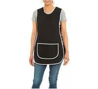 Womens Tabard Ladies Tabbard Home Work Kitchen Cleaning Chef Catering Cleaners Barbar Workwear Poly Cotton Overall White Piping Edge Apron Large Pocket Side Button Fastening (Black,WX)