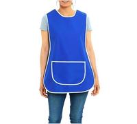 Womens Tabard Ladies Tabbard Home Work Kitchen Cleaning Chef Catering Cleaners Barbar Workwear Poly Cotton Overall White Piping Edge Apron Large Pocket Side Button Fastening (Royal Blue,OS)