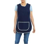 Womens Tabard Ladies Tabbard Home Work Kitchen Cleaning Chef Catering Cleaners Barbar Workwear Poly Cotton Overall White Piping Edge Apron Large Pocket Side Button Fastening (Navy,WMS)