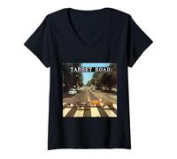 Womens Tabby Road Cool Tabby Cats Crossing V-Neck T-Shirt