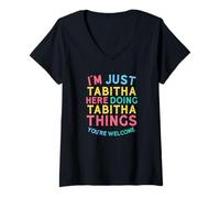 Womens Tabitha Here Doing Tabitha Things Funny Tabitha Name V-Neck T-Shirt