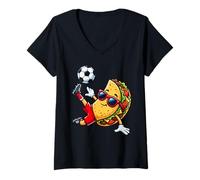 Women's Taco Playing Soccer Mexican Cinco De Mayo Sport Kids Men V-Neck T-Shirt