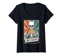 Womens Taco Tuesday Cinco De Mayo Funny Skeleton Mexican Taco Lover V-Neck T-Shirt