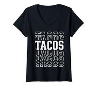Womens Tacos Layered Text Costume Taco Lover V-Neck T-Shirt