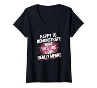 Womens Taekwondo Quote Hits Like A Girl Means Power V-Neck T-Shirt