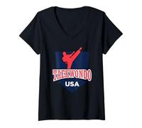 Women's Taekwondo Support The Team Player USA Flag Fighting V-Neck T-Shirt