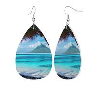 Womens Tahiti Beach Print Leather Earrings Teardrop Dangle Earrings Jewelry Outfits Accessories