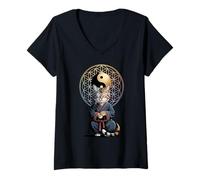 Womens Tai Chi Cat Yin Yang Flower of Life Martial Arts Kitten V-Neck T-Shirt