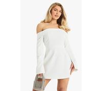 Womens Tailored Bardot Structured Skater Mini Dress - White - 12, White
