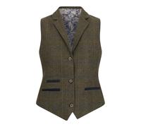 Women's Tailored Fit Tweed Waistcoat in Herringbone Check Infinity Leather Green 14