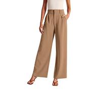 Women's Tailored High-Waist Wide-Leg Work Trousers with Belt Loops & Real Pockets, Elegant Commuter Pants for Office Meetings, Smart-Casual Fridays & Professional Events Khaki