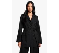 Womens Tailored Pocket Detail Belted Blazer - Black - 8, Black