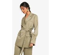 Womens Tailored Woven Oversized Wrap Belted Blazer - Green - 16, Green
