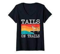 Womens Tails On Trails Whippet Dog Funny Hiking V-Neck T-Shirt