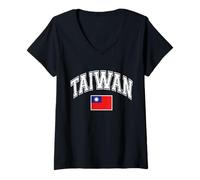 Womens Taiwan Taiwanese Flag Graphic V-Neck T-Shirt