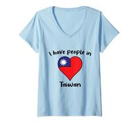 Womens Taiwanese Flag Heart I Have People in Taiwan V-Neck T-Shirt