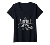 Womens Taj Mahal, Agra, India Signature Heart Art Souvenir V-Neck T-Shirt