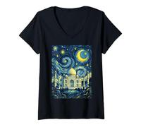 Women's Taj Mahal India Starry Night Art History Present V-Neck T-Shirt