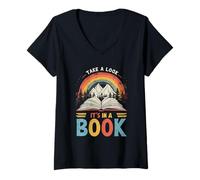 Women's Take A Look It's in A Book Retro Reading Advocate Distressed V-Neck T-Shirt