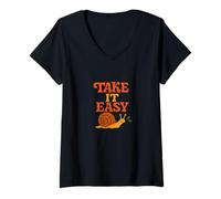 Womens Take It Easy Retro Snail Design V-Neck T-Shirt