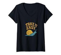 Womens Take It Easy Retro Snail Design V-Neck T-Shirt