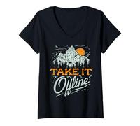 Women's Take It Offline Funny Hiking Nature Lover V-Neck T-Shirt