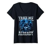 Womens Take Me Already Alpha Wolf Meme Sigma Male Cringe Ironic V-Neck T-Shirt