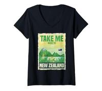 Womens Take Me Back to New Zealand Mountain Fern Scene V-Neck T-Shirt