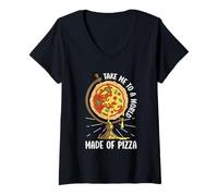 Women's Take Me to A World Made of Pizza Globe Fantasy V-Neck T-Shirt