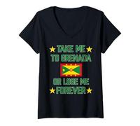 Women's Take Me to Grenada or Lose Me Forever Caribbean Flag Cruise V-Neck T-Shirt