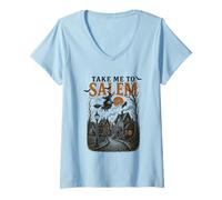 Womens Take Me To Salem Haunted Witch Night V-Neck T-Shirt