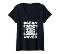 Women's Take Me to The Beach Waves Ocean Sun Retro Summer Vacation V-Neck T-Shirt
