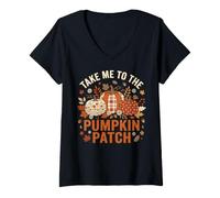 Women's Take Me to The Pumpkin Patch Autumn Fall Season V-Neck T-Shirt
