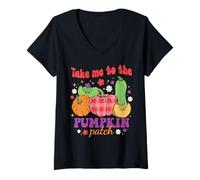 Womens Take Me To The Pumpkin Patch Fall Pumpkin Patch Thanksgiving V-Neck T-Shirt
