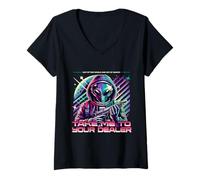 Womens Take Me to Your Dealer Funny Alien Stoner Apparel V-Neck T-Shirt