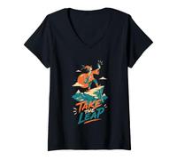 Women's Take The Leap Fool Selfie Cliff Adventurous V-Neck T-Shirt